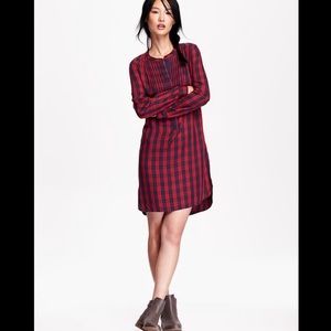 Old Navy Pin Tucked Bib Tie Waist Plaid Dress